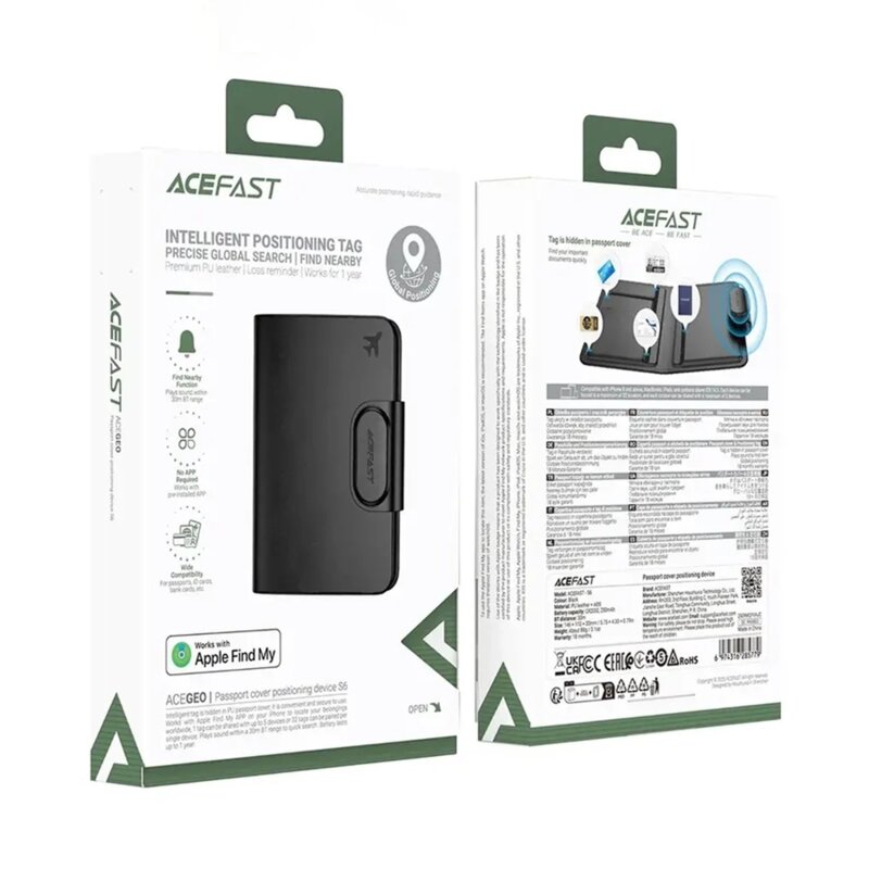 Husa pasaport smart cu localizare, Acefast S6, negru