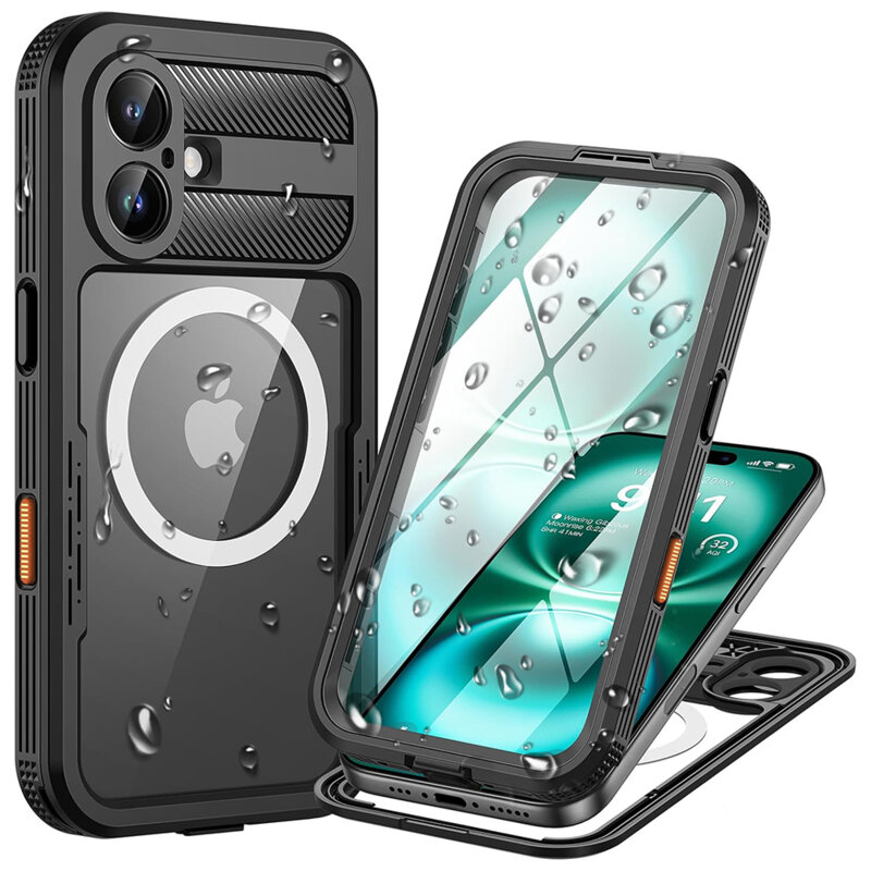 Husa impermeabila iPhone 16 ShellBox Waterproof IP68, negru