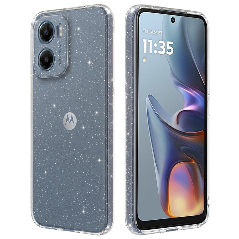 Husa sclipici Motorola Moto E15 Techsuit SparkleSkin, transparenta