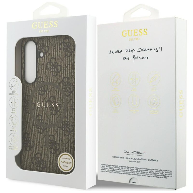 Husa originala Guess Samsung Galaxy S25 FE Hardcase 4G Ring Classic Logo MagSafe, maro, GUHMS25FEG4GFRW