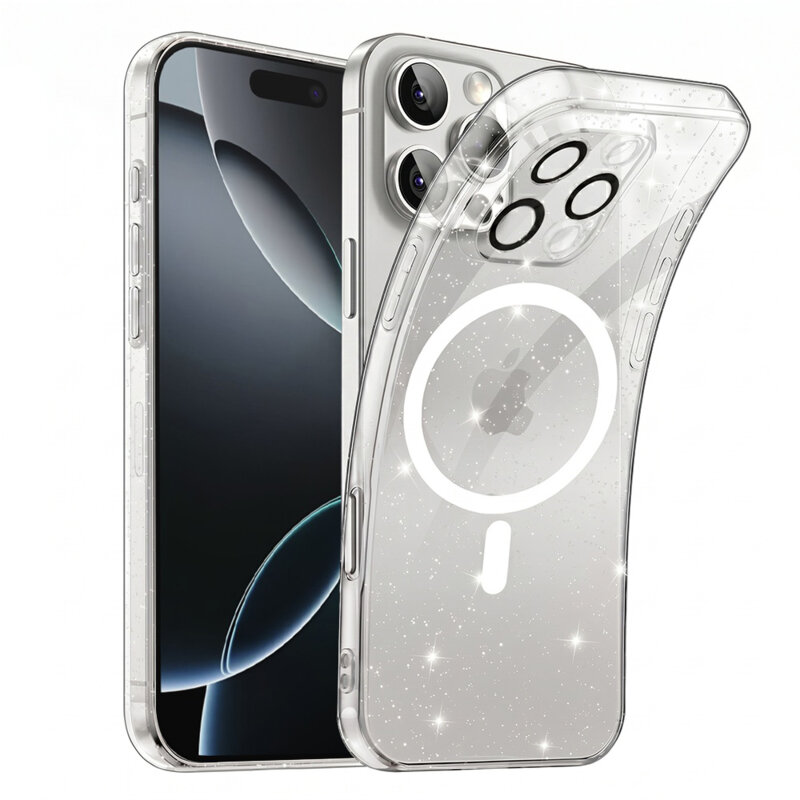 Husa sclipici iPhone 16 Pro Techsuit SparkleSkin MagSafe, transparenta