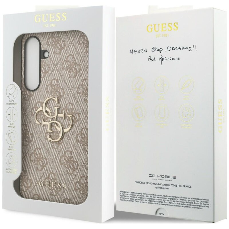 Husa originala Guess Samsung Galaxy S25 FE Leather 4G Metal Logo, roz, GUHCS25FE4GMGPI
