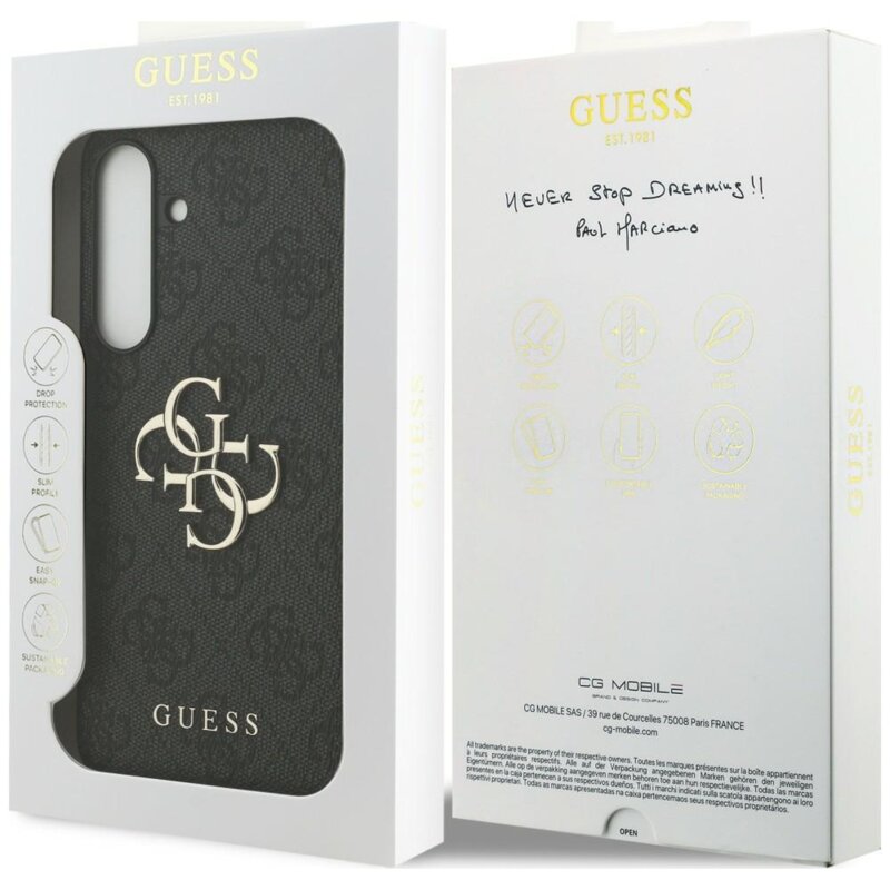 Husa originala Guess Samsung Galaxy S25 FE Leather 4G Metal Logo, negru, GUHCS25FE4GMGGR
