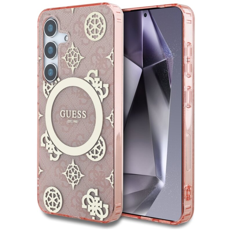 Husa Samsung Galaxy S25 originala Guess IML Peony On 4G Background MagSafe, roz, GUHMS25SH4PYEEP