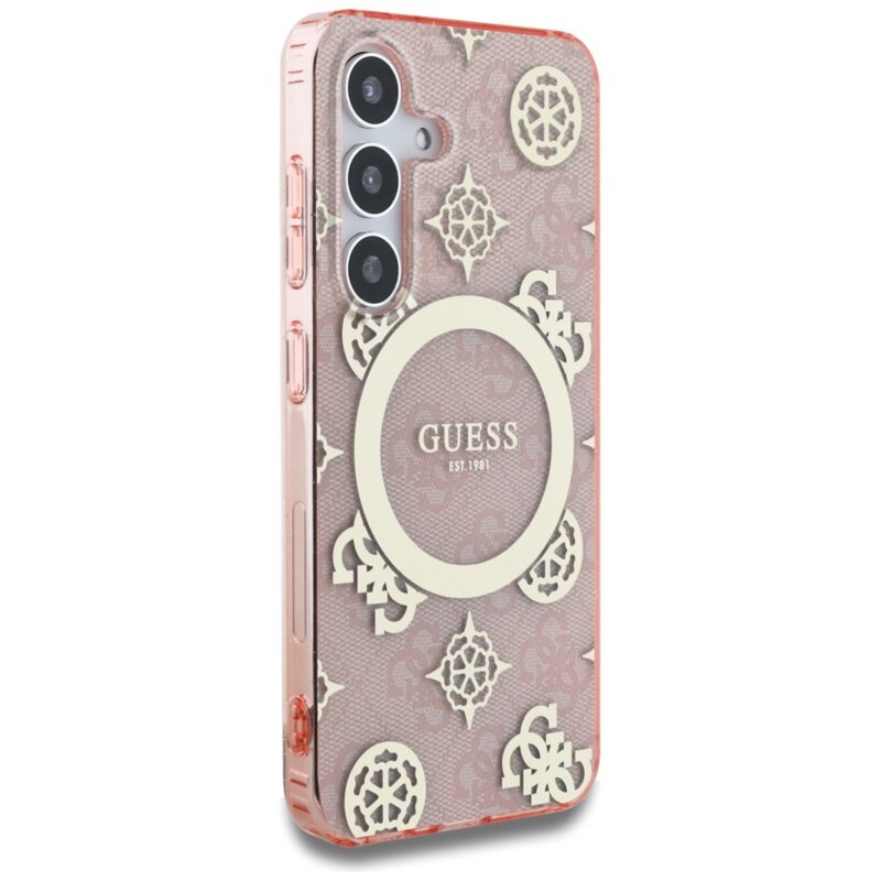 Husa Samsung Galaxy S25 originala Guess IML Peony On 4G Background MagSafe, roz, GUHMS25SH4PYEEP