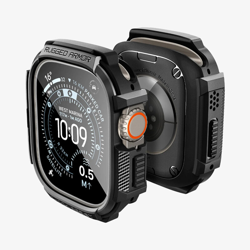 [Pachet husa + folie] Husa Apple Watch Ultra Spigen Rugged Armor, negru