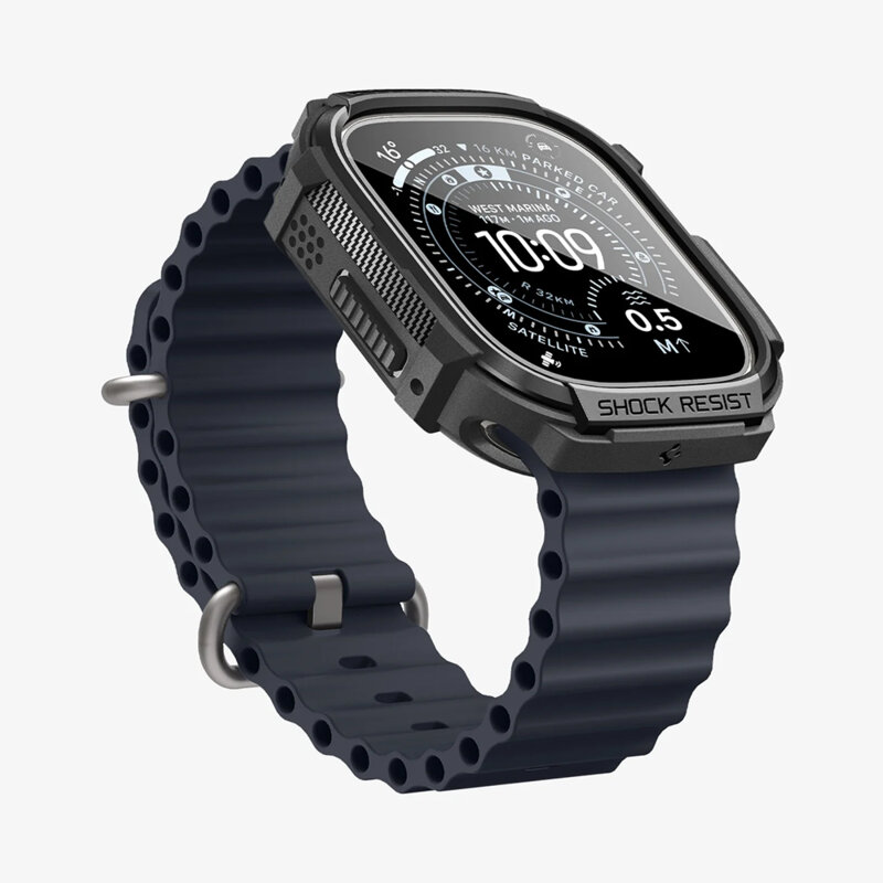 [Pachet husa + folie] Husa Apple Watch Ultra Spigen Rugged Armor, negru