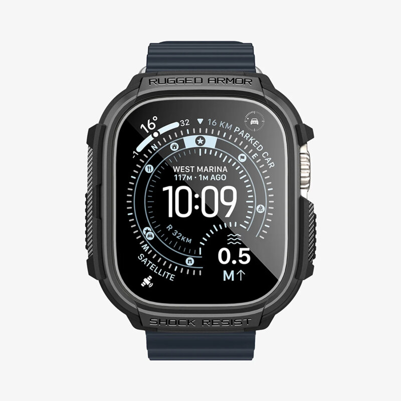 [Pachet husa + folie] Apple Watch Ultra 2 Spigen Rugged Armor, negru
