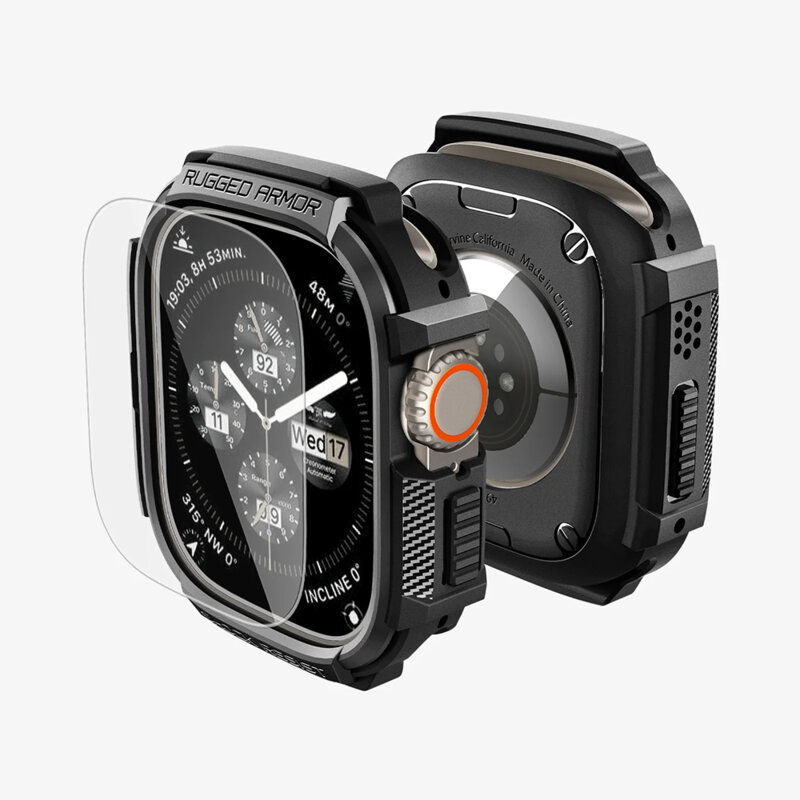 [Pachet husa + folie] Apple Watch Ultra 3 Spigen Rugged Armor, negru