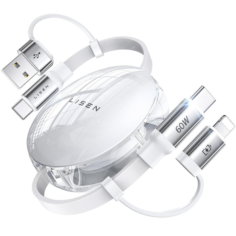 Cablu de date 4in1 60W USB/Type-C la USB-C/Lightning Lisen, 1m, alb