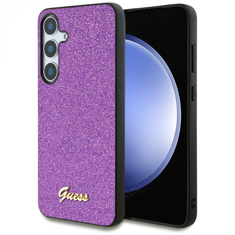 Husa Guess Glitter Script Samsung Galaxy S24 cu sclipici, mov, GUHCS24SHGGSHU