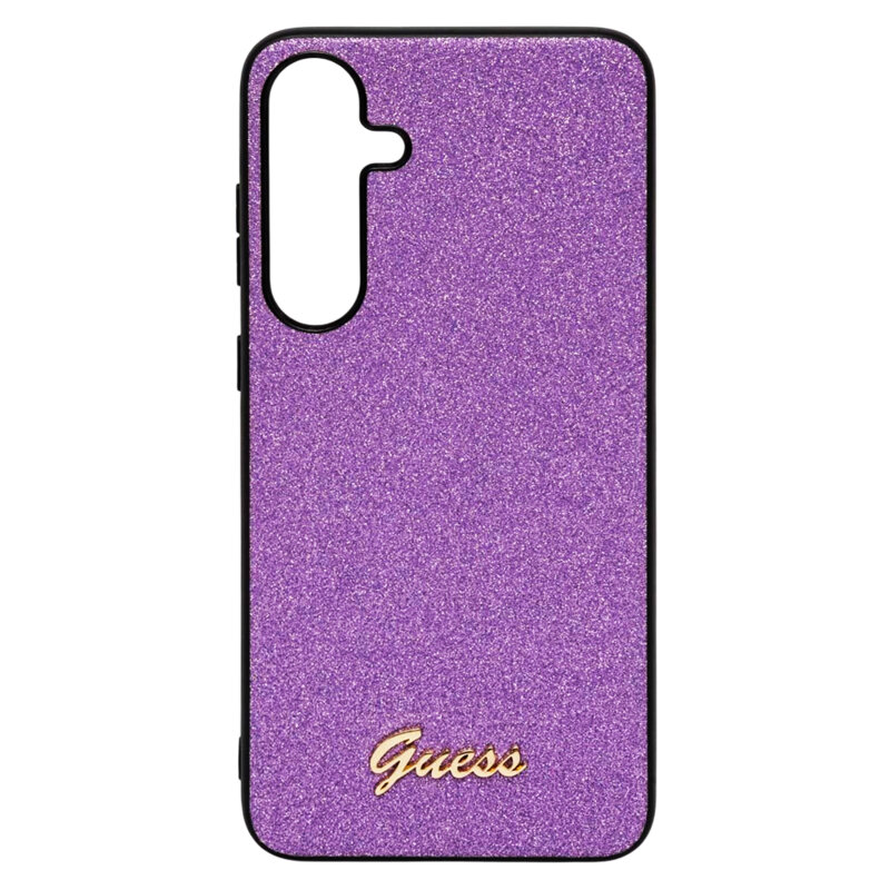 Husa Guess Glitter Script Samsung Galaxy S24 cu sclipici, mov, GUHCS24SHGGSHU
