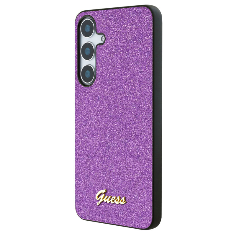 Husa Guess Glitter Script Samsung Galaxy S24 cu sclipici, mov, GUHCS24SHGGSHU