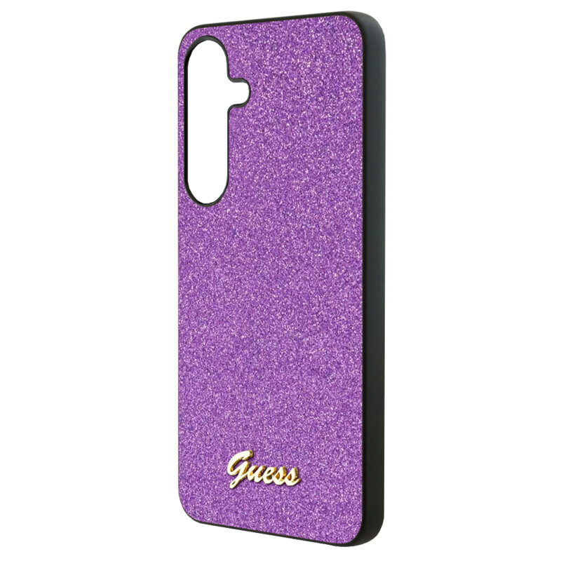 Husa Guess Glitter Script Samsung Galaxy S24 cu sclipici, mov, GUHCS24SHGGSHU