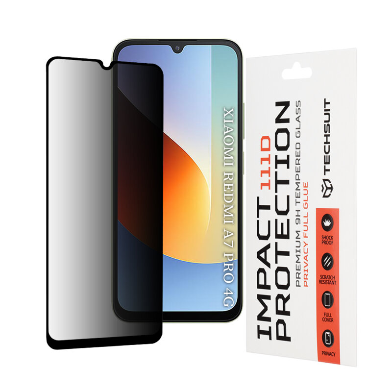 Folie sticla Xiaomi Redmi A7 Pro 4G Techsuit 111D Privacy Full Glue, negru