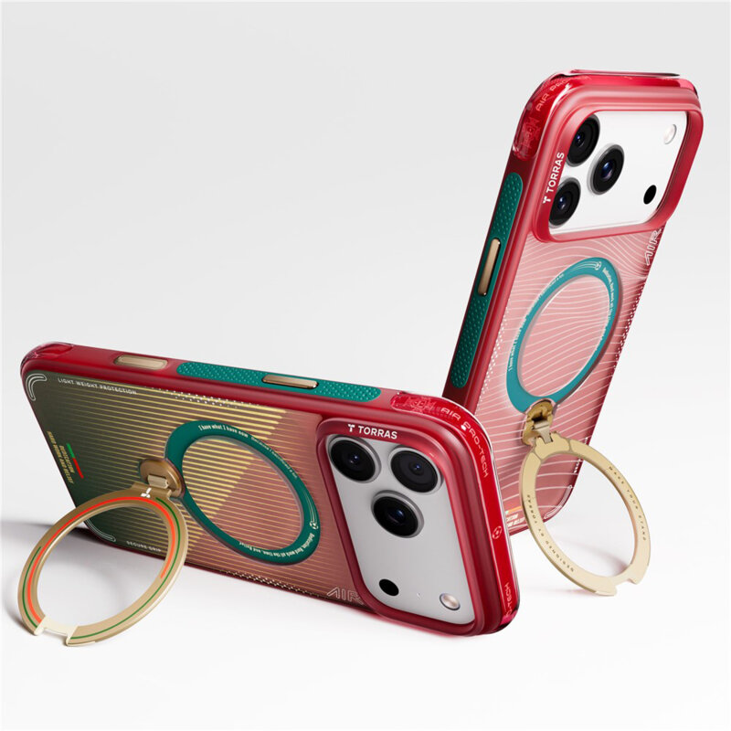 Husa iPhone 17 Pro Max Torras Ostand Q3 Air Series, rosu/turcoaz