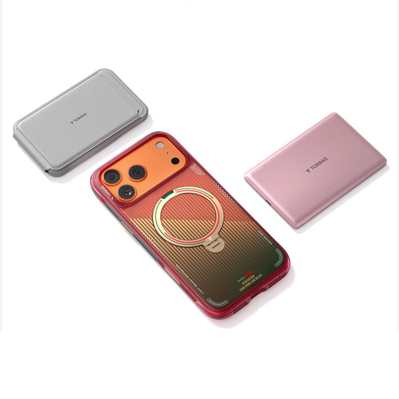 Husa iPhone 17 Pro Torras Ostand Q3 Air Series, rosu/turcoaz