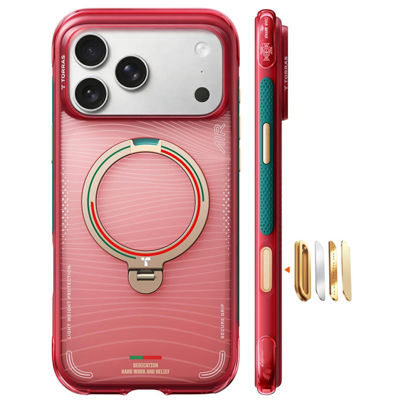 Husa iPhone 17 Pro Max Torras Ostand Q3 Air Series, rosu/turcoaz