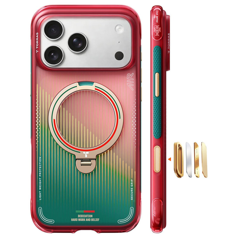 Husa iPhone 17 Pro Max Torras Ostand Q3 Air Series, rosu/verde