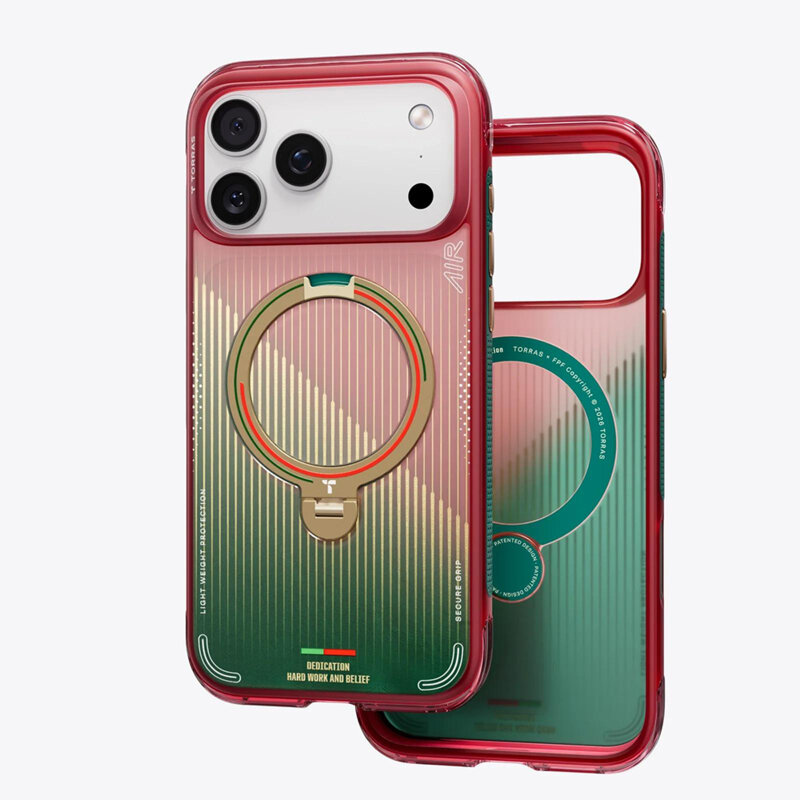 Husa iPhone 17 Pro Max Torras Ostand Q3 Air Series, rosu/verde