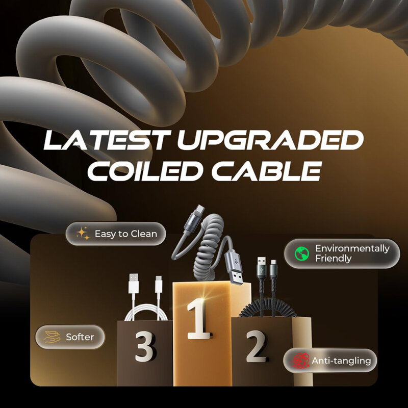 Cablu USB la USB-C optimizat CarPlay, Android Auto Lisen, 3A, gri