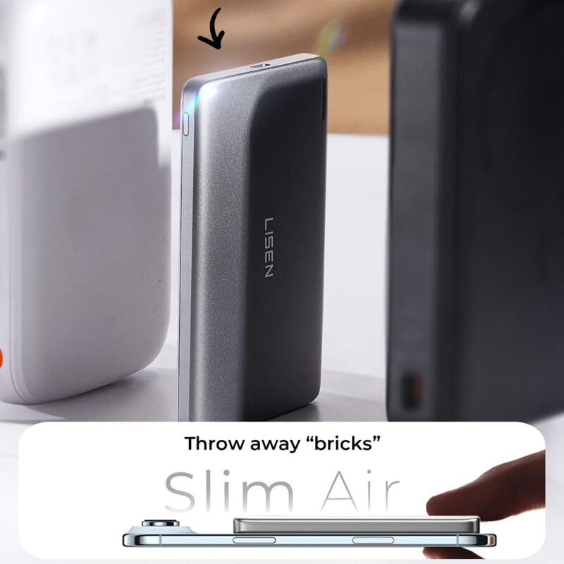 Power bank MagSafe slim, 5000mAh Lisen L601 Pro, 15W, gri