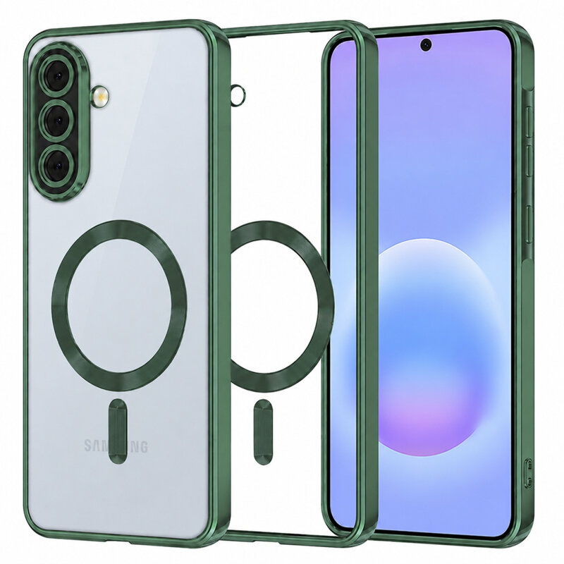 Husa premium Samsung Galaxy A57 5G Techsuit Luxury Crystal MagSafe, verde inchis