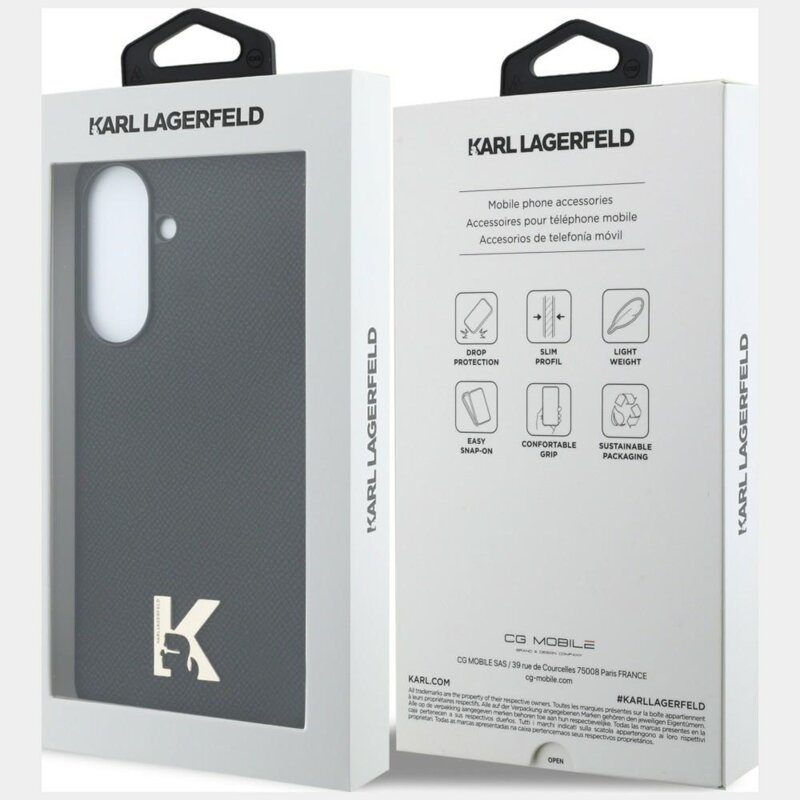 Husa Samsung Galaxy A57 5G Karl Lagerfeld Hardcase Leather with K Head Logo, negru