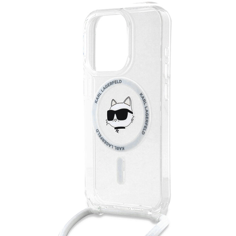 Husa iPhone 15 Pro Max Karl Lagerfeld IML Crossbody MagSafe, Choupette Head&Cord, clear, KLHMP15XHCCHNT