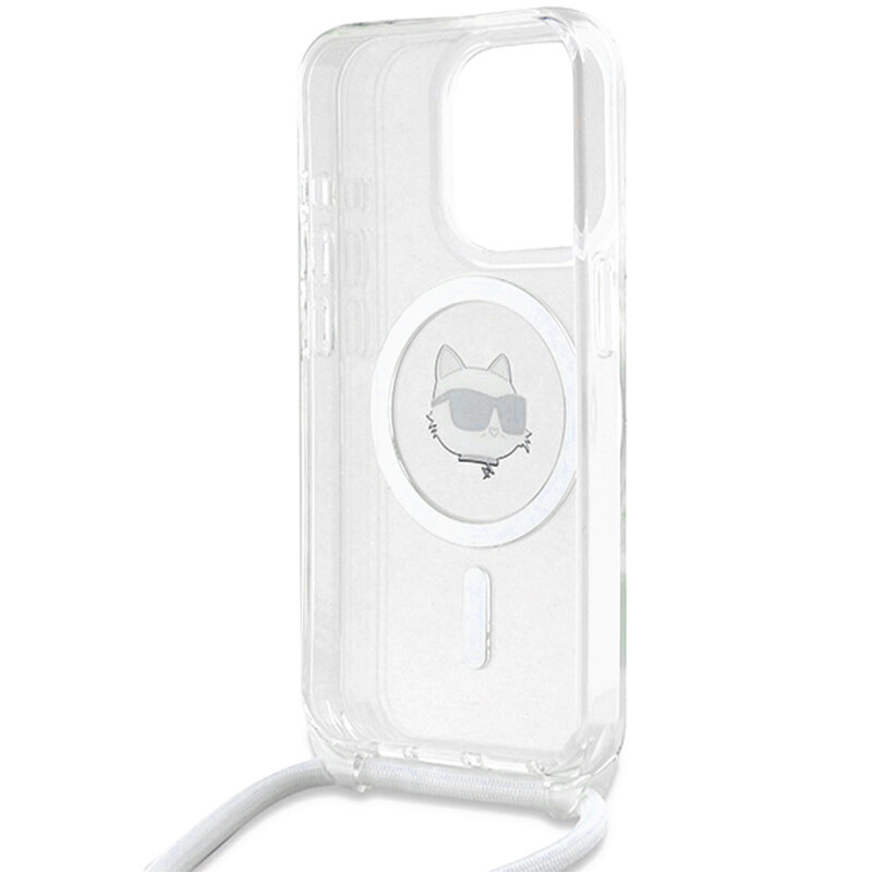 Husa iPhone 15 Pro Max Karl Lagerfeld IML Crossbody MagSafe, Choupette Head&Cord, clear, KLHMP15XHCCHNT