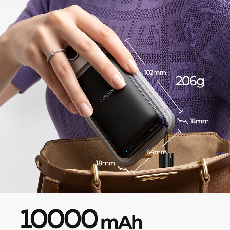 Baterie externa magnetica Qi2 Lisen P604 cu cablu Type-C 65W, 10000mAh, negru