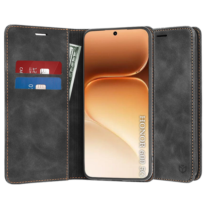 Husa piele Honor 600 Techsuit Confy Cover, negru