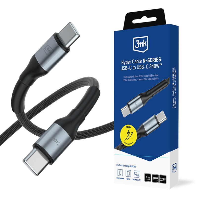 Cablu date Type-C Ultra Fast Charge 3mk Hyper N, negru, 240W, 3m