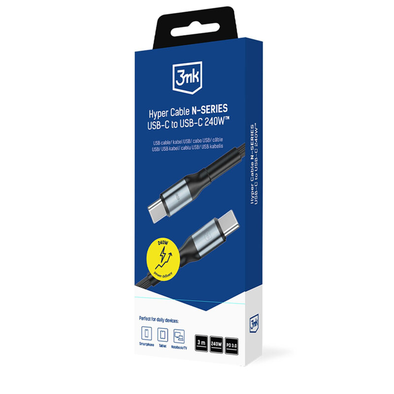 Cablu date Type-C Ultra Fast Charge 3mk Hyper N, negru, 240W, 3m