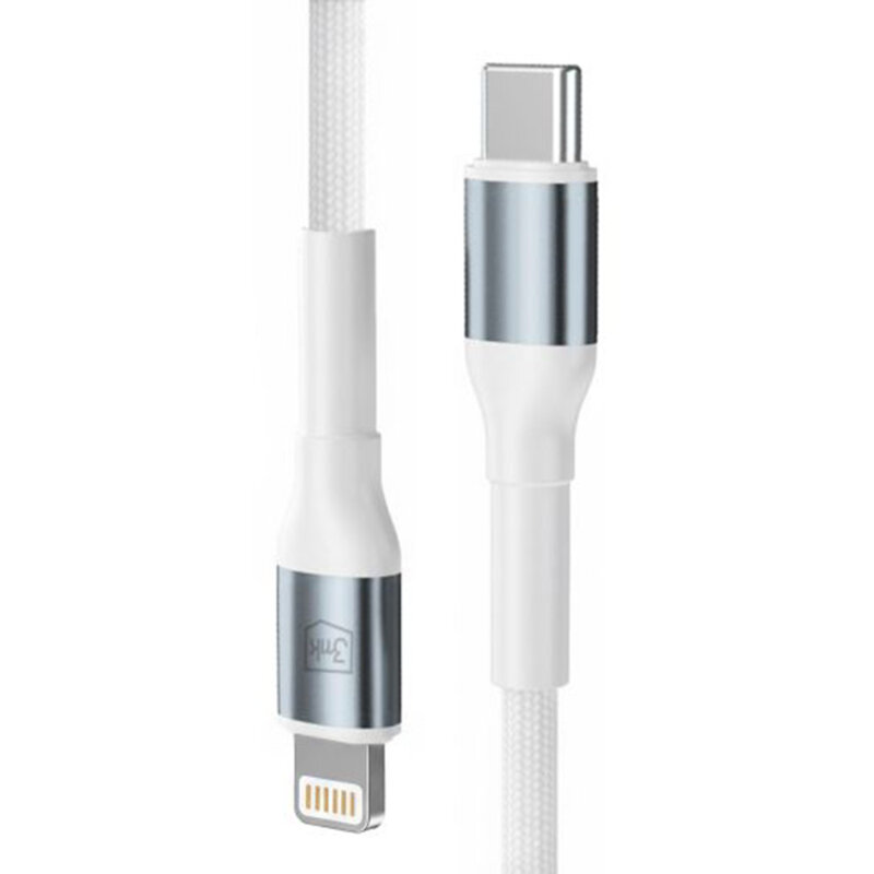 Cablu de incarcare Type-C la Lightning 3mk Hyper N, alb, 27W, 2m