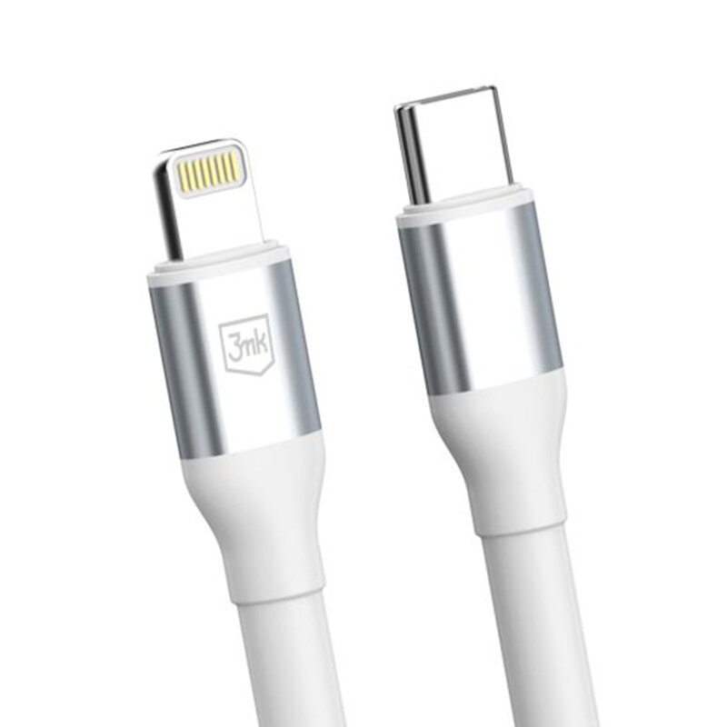Cablu de incarcare Type-C la Lightning 3mk Hyper N, alb, 27W, 2m