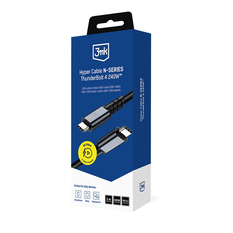 Cablu de incarcare Thunderbolt 4 3mk Hyper N, negru, 240W, 2m