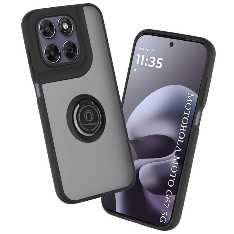 Husa Motorola Moto G67 Techsuit Glinth cu inel suport stand magnetic, negru