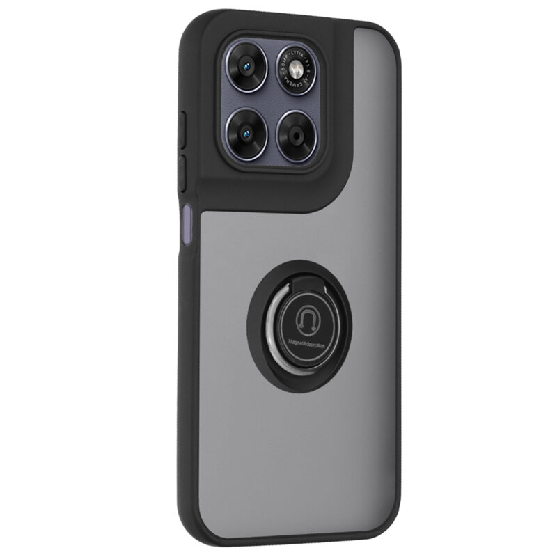 Husa Motorola Moto G67 Techsuit Glinth cu inel suport stand magnetic, negru