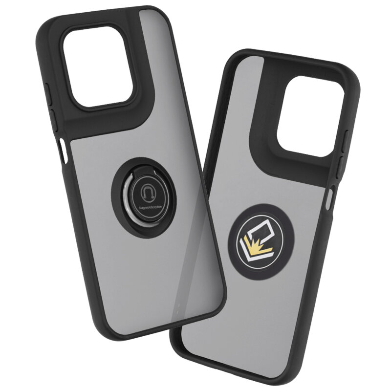 Husa Motorola Moto G67 Techsuit Glinth cu inel suport stand magnetic, negru