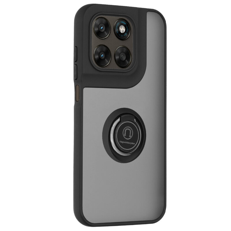 Husa Motorola Moto G77 Techsuit Glinth cu inel suport stand magnetic, negru