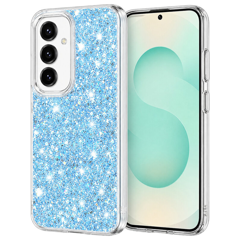 Husa cu sclipici Samsung Galaxy S25 Plus Techsuit Sparkly Glitter, bleu