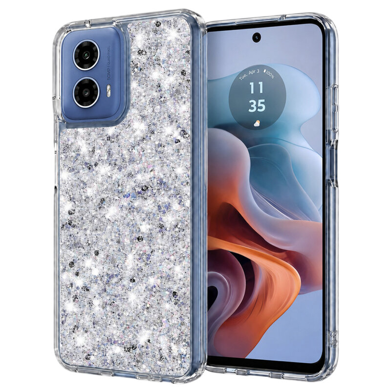 Husa cu sclipici Motorola Moto G34 Techsuit Sparkly Glitter, alb