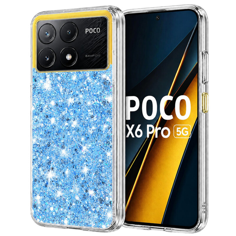 Husa cu sclipici Xiaomi Poco X6 Pro Techsuit Sparkly Glitter, bleu