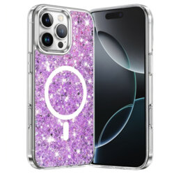 Husa cu sclipici iPhone 16 Pro Techsuit Sparkly Glitter MagSafe, magenta