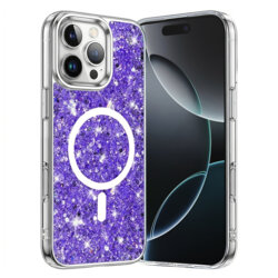 Husa cu sclipici iPhone 16 Pro Techsuit Sparkly Glitter MagSafe, mov