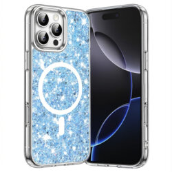 Husa cu sclipici iPhone 16 Pro Max Techsuit Sparkly Glitter MagSafe, bleu