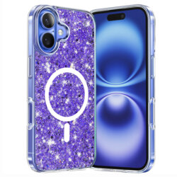 Husa cu sclipici iPhone 16 Techsuit Sparkly Glitter MagSafe, mov