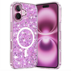 Husa cu sclipici iPhone 16 Plus Techsuit Sparkly Glitter MagSafe, magenta