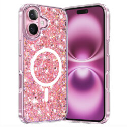 Husa cu sclipici iPhone 16 Plus Techsuit Sparkly Glitter MagSafe, roz
